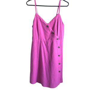 American Eagle Pink Asymmetrical Cotton Linen Womens Button Mini Dress M